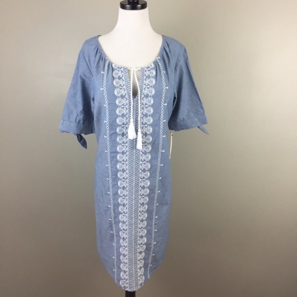 ** Sonoma Embroidered Chambray Shift Dress Boho